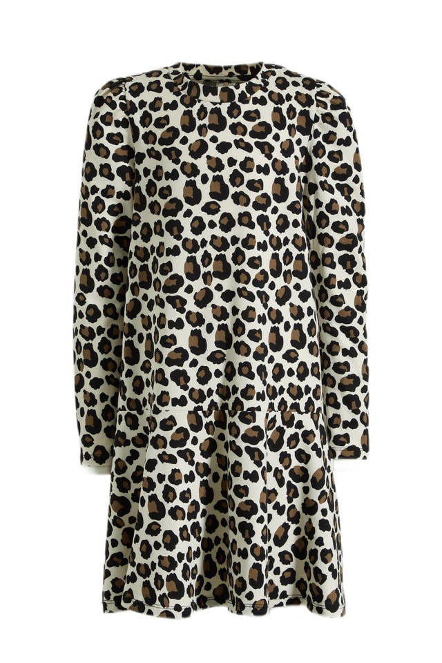 PIECES KIDS jurk LPMULIA met panterprint bruikn/beige/zwart wehkamp
