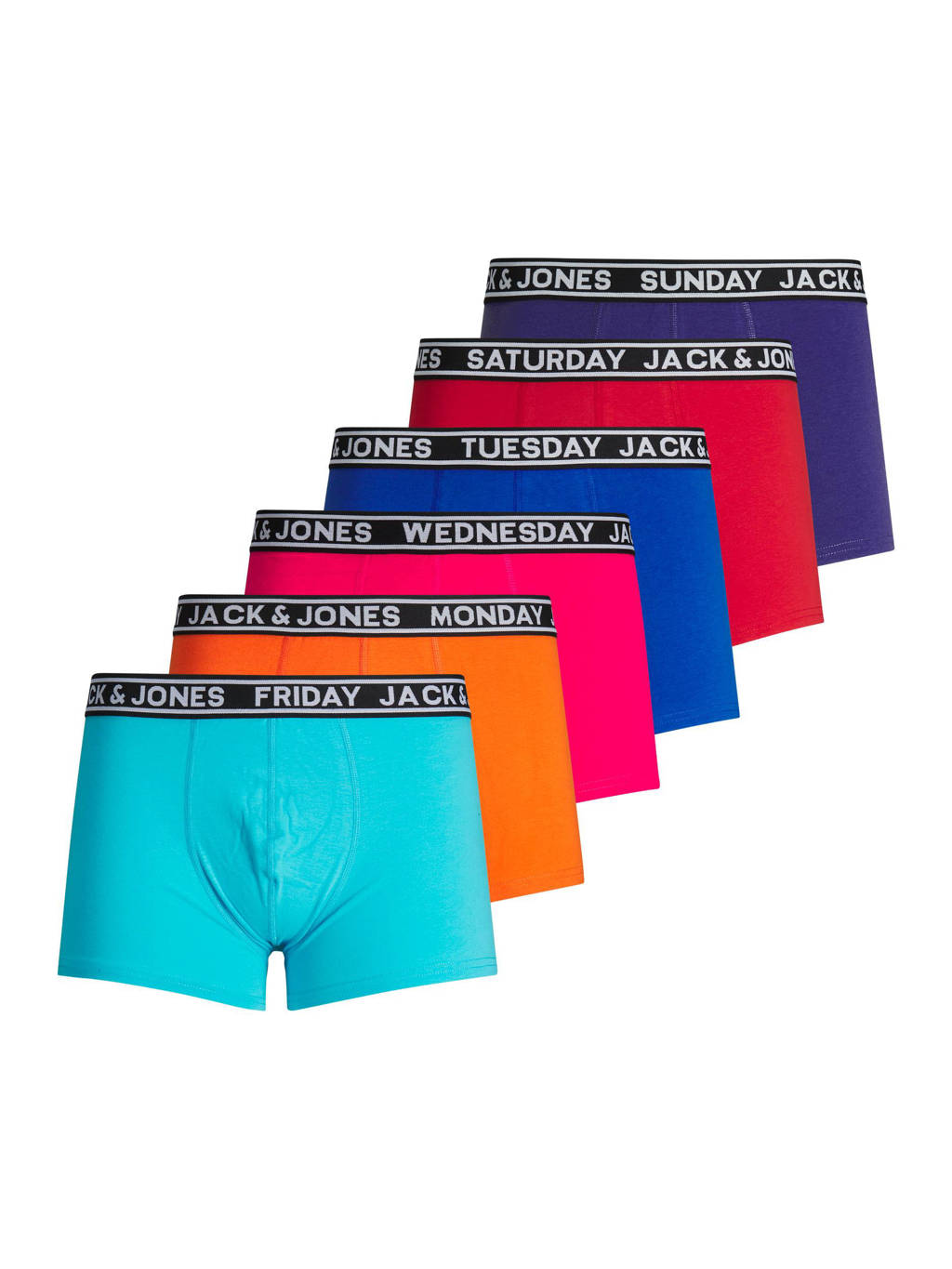 JACK & JONES JUNIOR boxershort - set van 7 blauw/oranje/roze