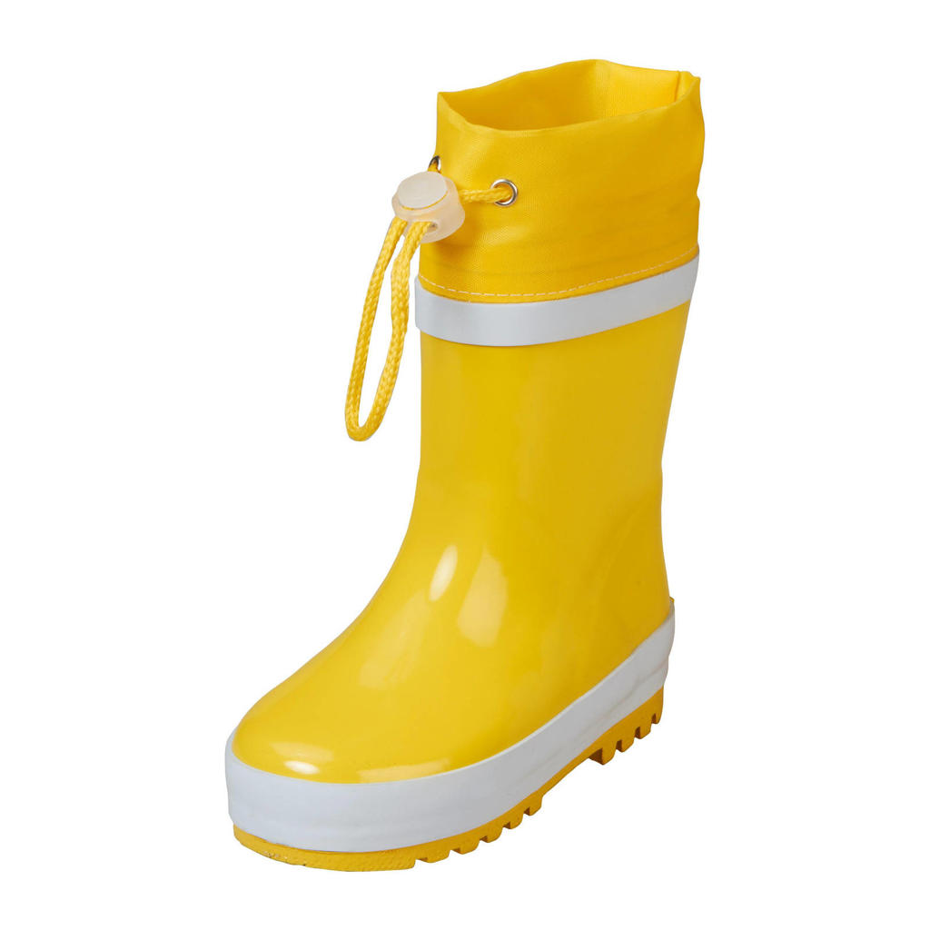 Gele jongens en meisjes Playshoes Basic gevoerde regenlaarzen kids van rubber met profielzool en trekkoorden
