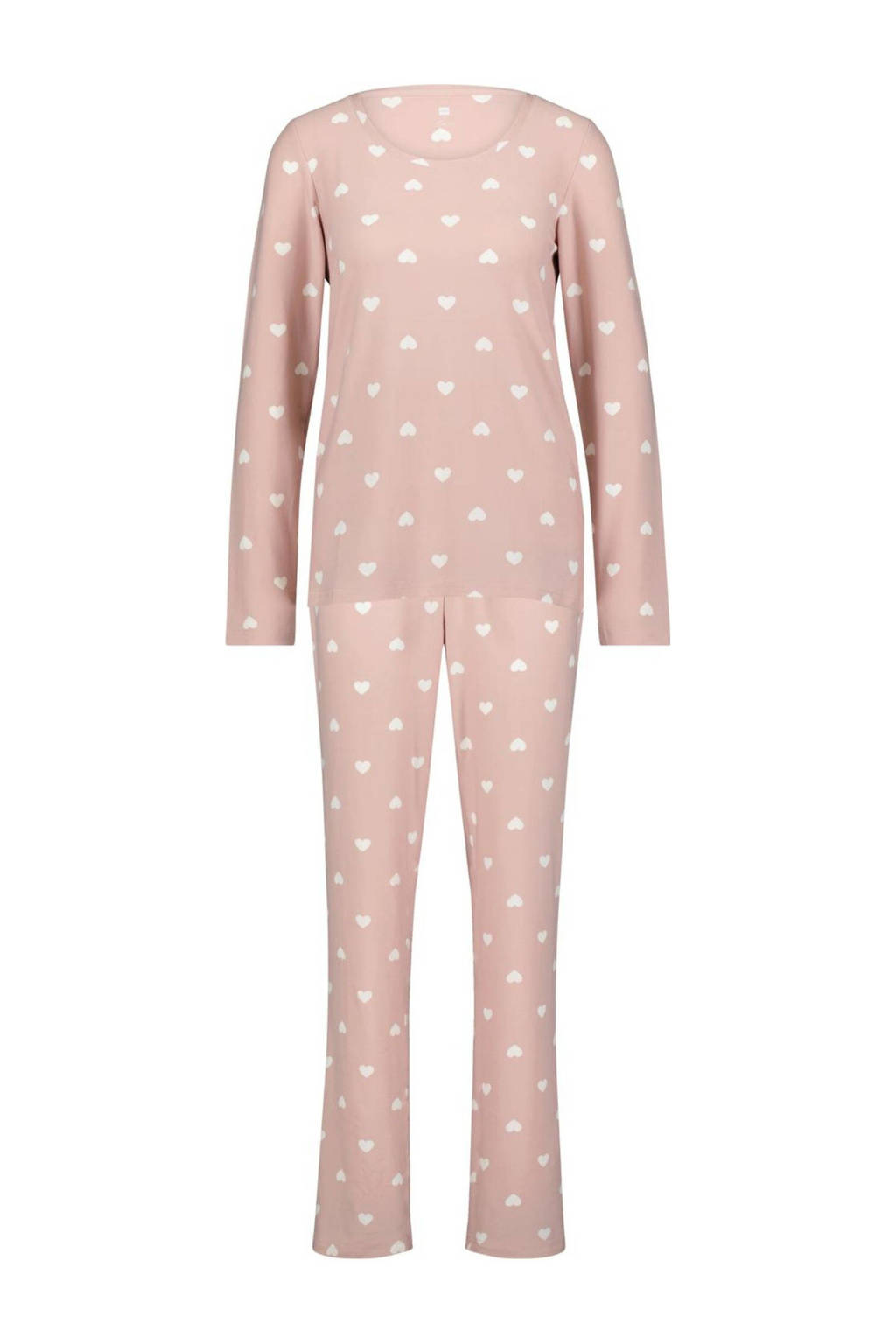 HEMA pyjama met hartjes roze/wit, Roze/wit