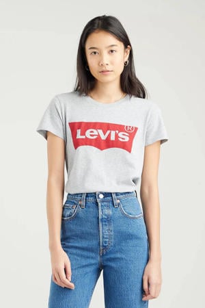 T-shirt Perfect Tee met logo lichtgrijs melée
