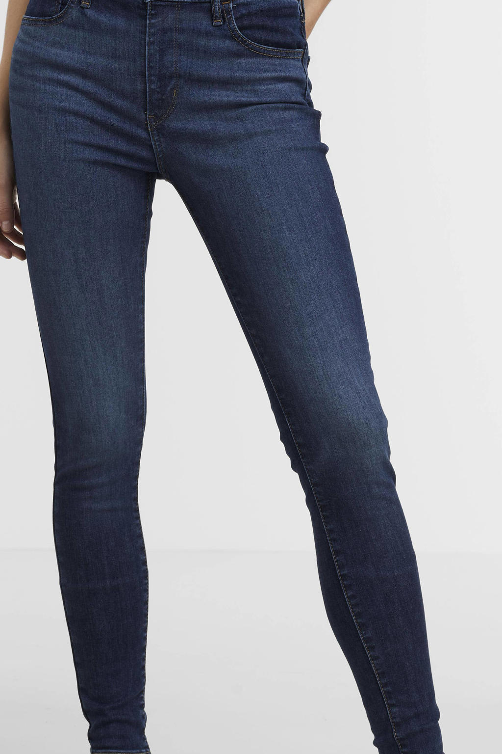 Donkerblauwe dames Levi's high waist skinny jeans van stretchdenim met rits- en knoopsluiting
