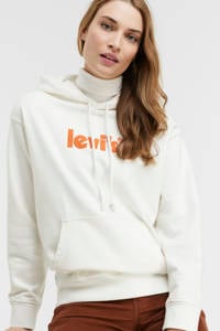 Ecru dames Levi's hoodie van katoen met logo dessin, lange mouwen en capuchon