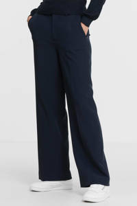 Donkerblauwe dames Scotch & Soda high waist wide leg pantalon van polyester met rits, haak- en knoopsluiting