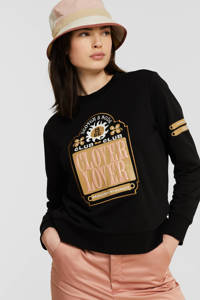 Zwarte dames Scotch & Soda sweater katoen met printopdruk