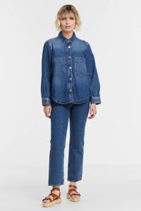 Blauwe dames Scotch & Soda high waist straight fit jeans van denim met rits- en knoopsluiting