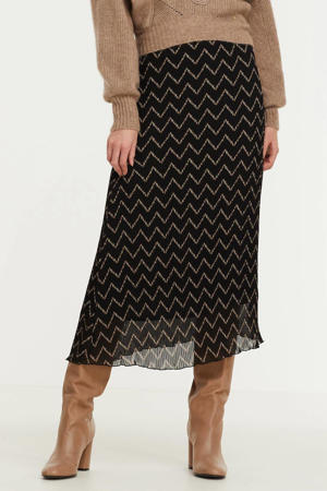 semi-transparante rok Nelle van gerecycled polyester zwart/ beige