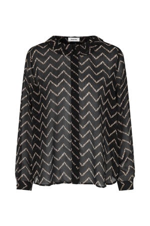 semi-transparante blouse Nelle van gerecycled polyester zwart/ beige