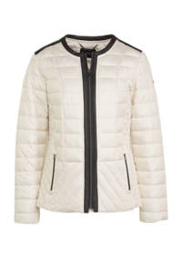 Ecru dames C&A Canda Premium gewatteerde jas van polyester met print, lange mouwen en ronde hals