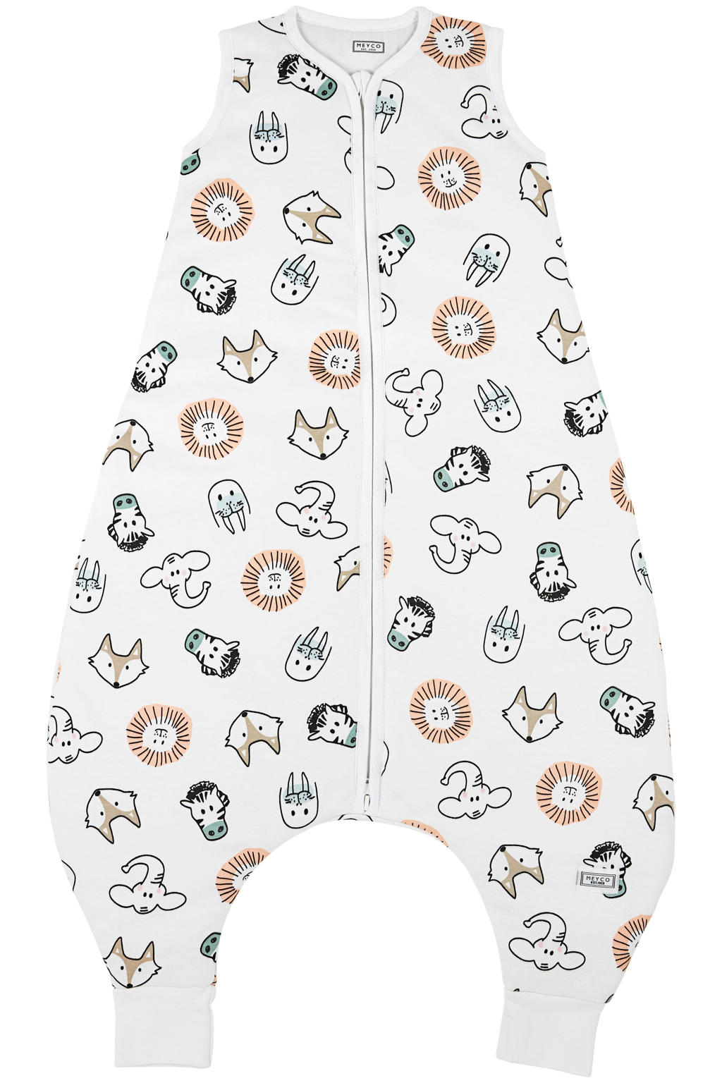 Meyco gevoerde baby slaapzak jumper Animal wit/bruin/zwart