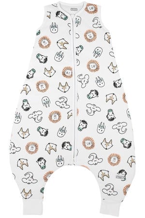 gevoerde baby slaapzak jumper Animal wit/bruin/zwart