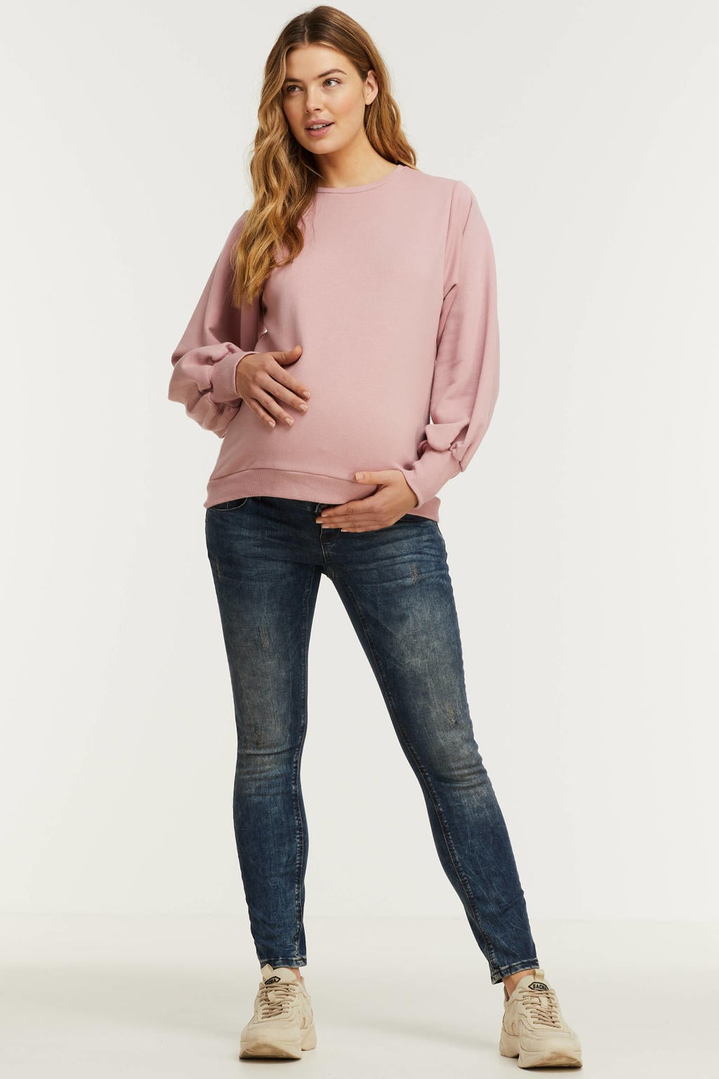 Dark blue denim dames ESPRIT Maternity mom zwangerschapsjeans van stretchdenim met regular waist, rits- en knoopsluiting en effen