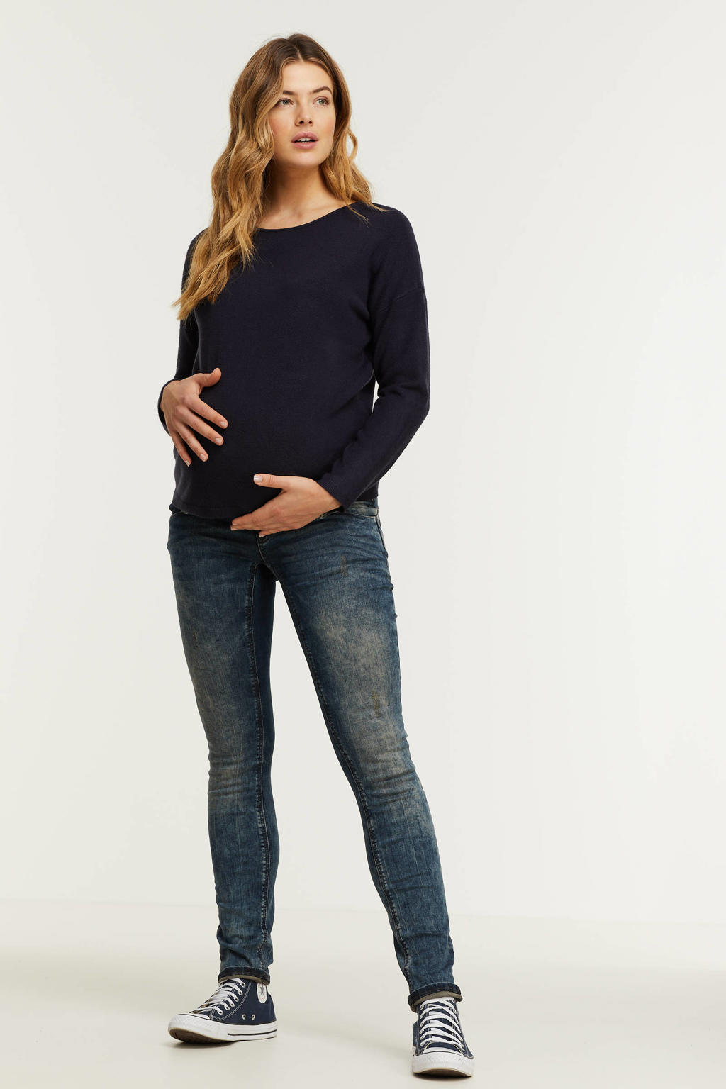 Dark blue denim dames ESPRIT Maternity slim fit zwangerschapsjeans met regular waist en effen