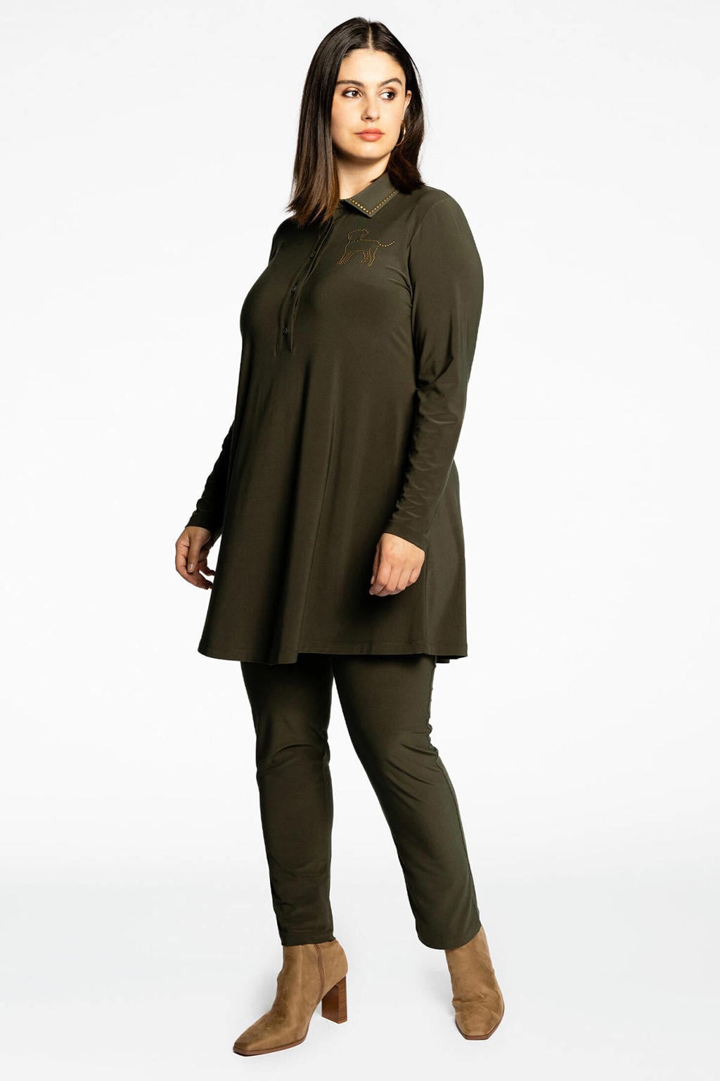 YOEK Loretta's Favourites extra slim fit broek van travelstof DOLCE olijfgroen