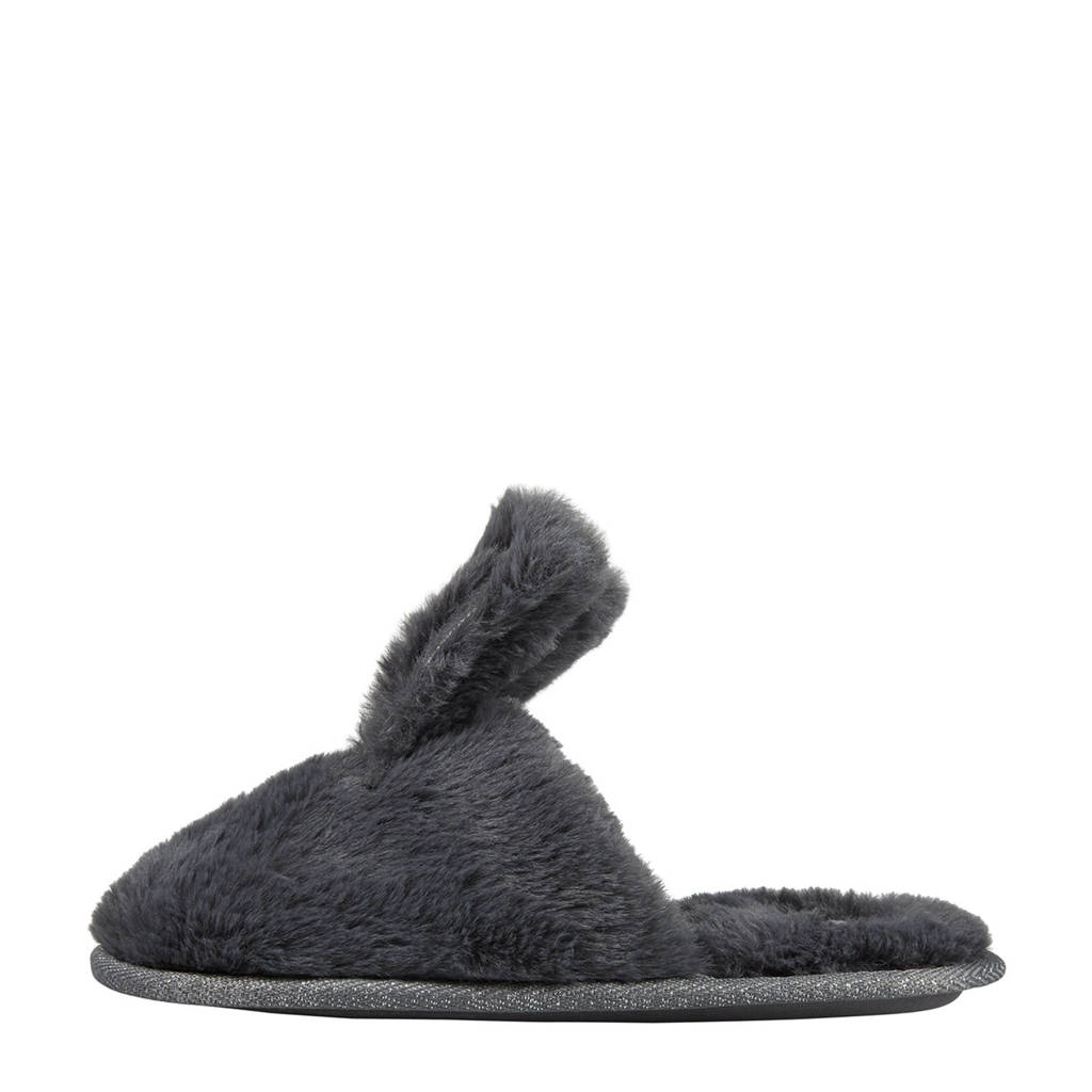Apollo imitatiebont pantoffels met bunny oren antraciet, Antraciet