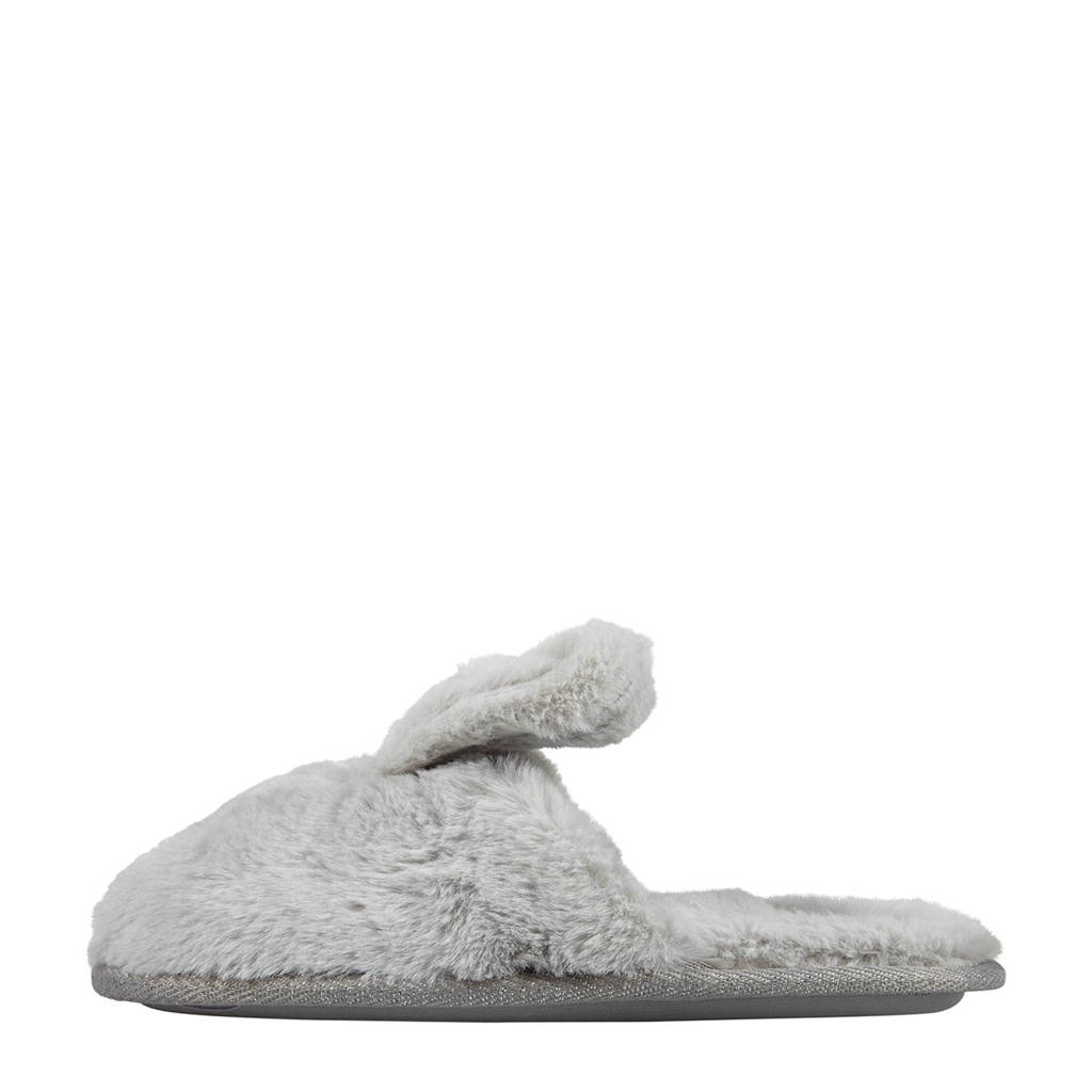 Apollo imitatiebont pantoffels met bunny oren grijs, Grijs