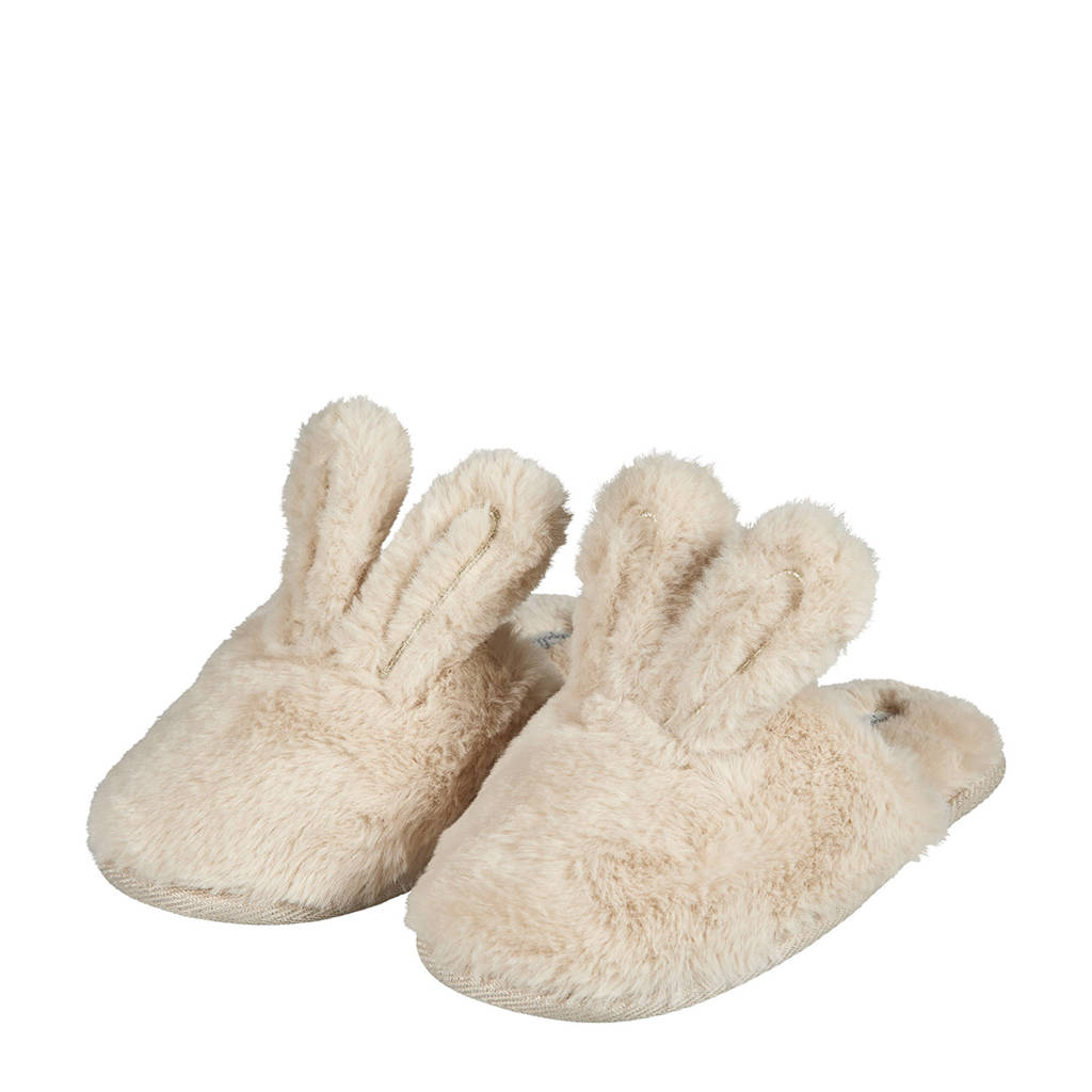 Apollo imitatiebont pantoffels met bunny oren ecru, Ecru