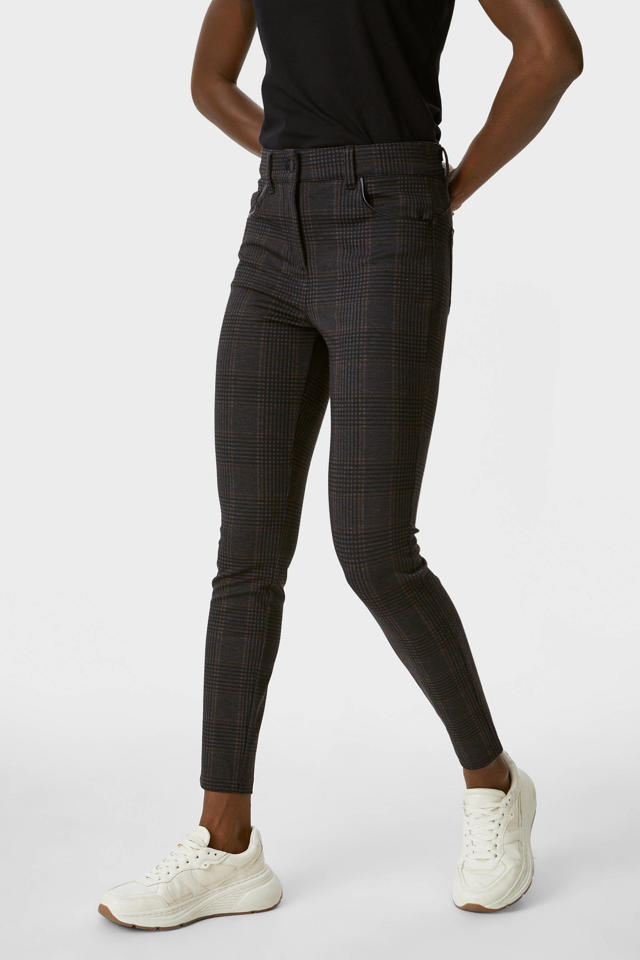 Niet verwacht affix Onrustig C&A geruite cropped high waist skinny broek zwart/bruin | wehkamp