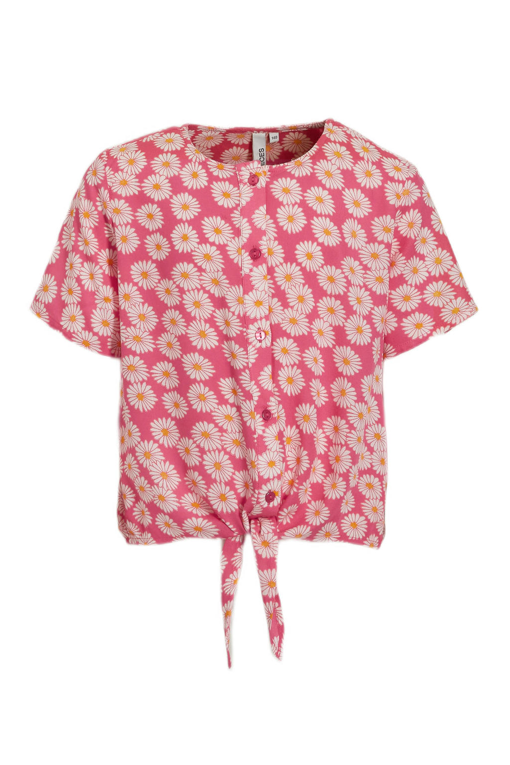 PIECES KIDS gebloemde blouse LPNYA roze/wit/geel