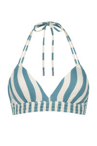 Beachlife gestreepte voorgevormde halter bikinitop blauw/wit