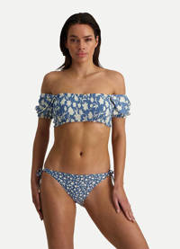 Beachlife gebloemde beugel bikinitop met mouwtjes blauw/wit