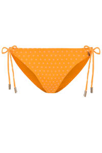 Beachlife strik bikinibroekje met flockprint stippen oranje/wit