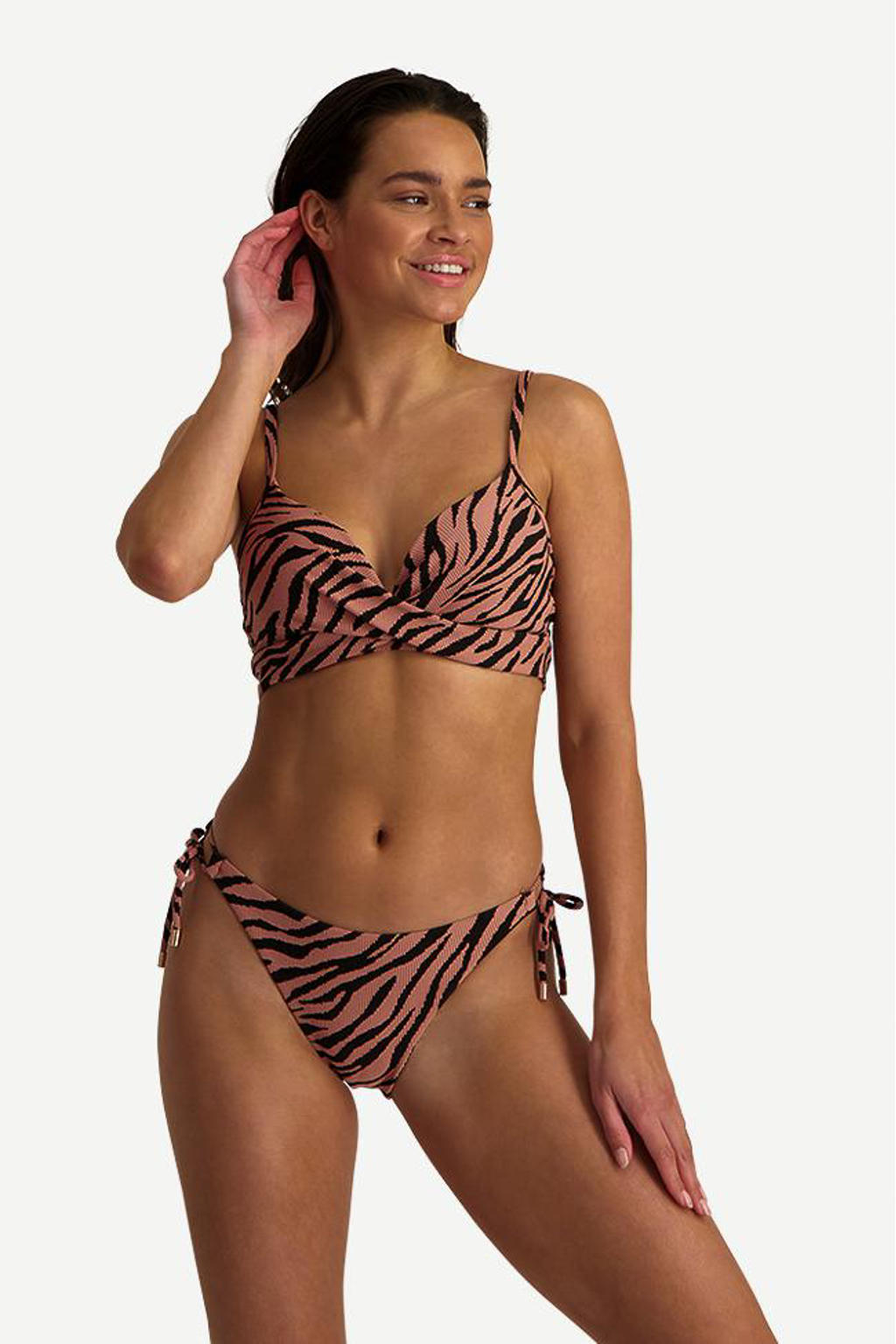 Beachlife voorgevormde beugel bikinitop zalmroze/zwart
