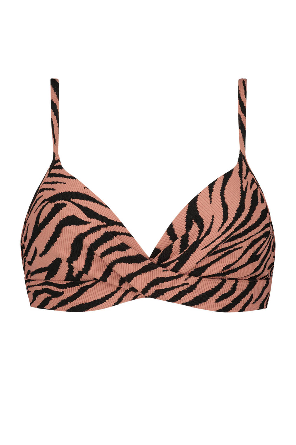 Beachlife voorgevormde beugel bikinitop met zebraprint zalmroze/zwart, Zalmroze/zwart
