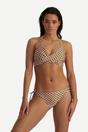 voorgevormde halter bikinitop met all over print olijfgroen/oranje