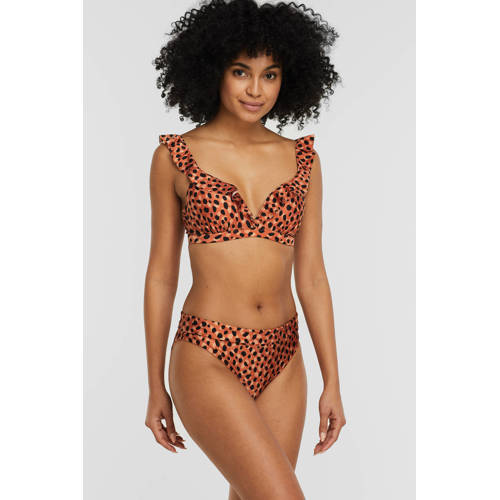 Beachlife omslag bikinibroekje met panterprint oranje zwart