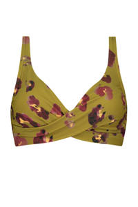 Beachlife halter bikinitop met all over print olijfgroen/paars/oranje