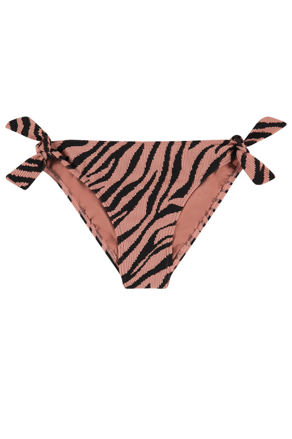 Beachlife strik bikinibroekje met zebraprint zalmroze/zwart