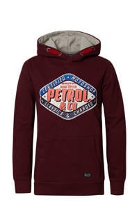 Rode jongens Petrol Industries hoodie van sweat materiaal met logo dessin, lange mouwen en capuchon