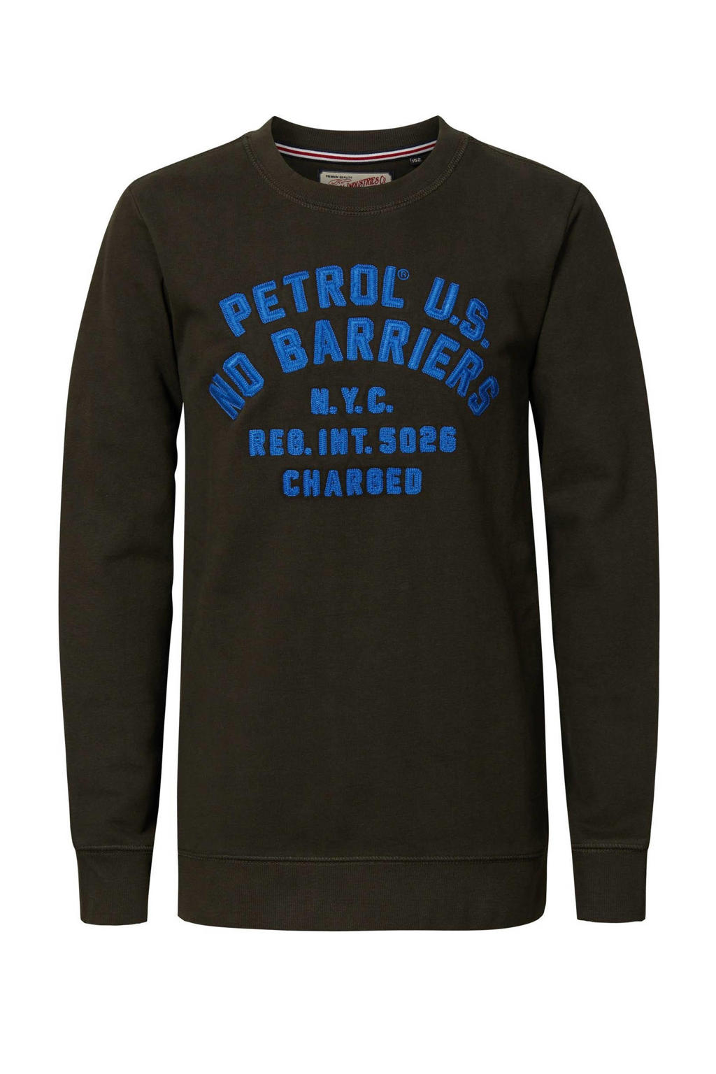 Petrol Industries sweater met tekst donkergroen
