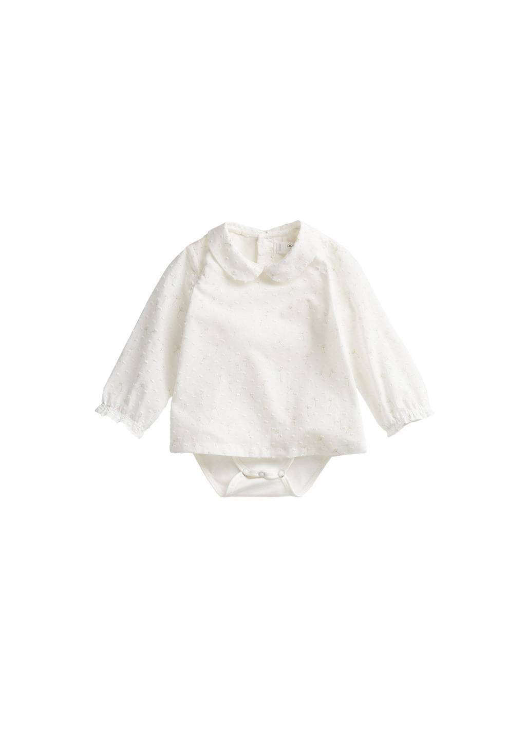Ecru meisjes Mango Kids baby blouse van katoen met all over print, lange mouwen, peter pan-kraag en drukknoopsluiting