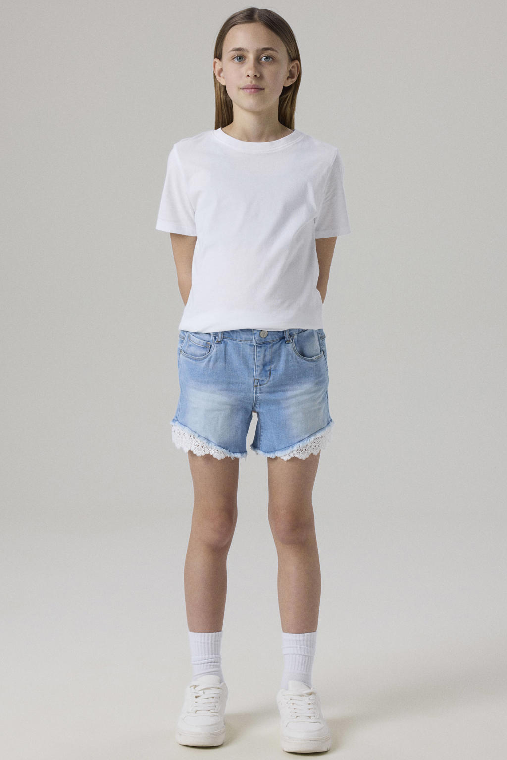 Blauwe meisjes NAME IT KIDS regular fit jeans short stonewashed van stretchdenim met effen