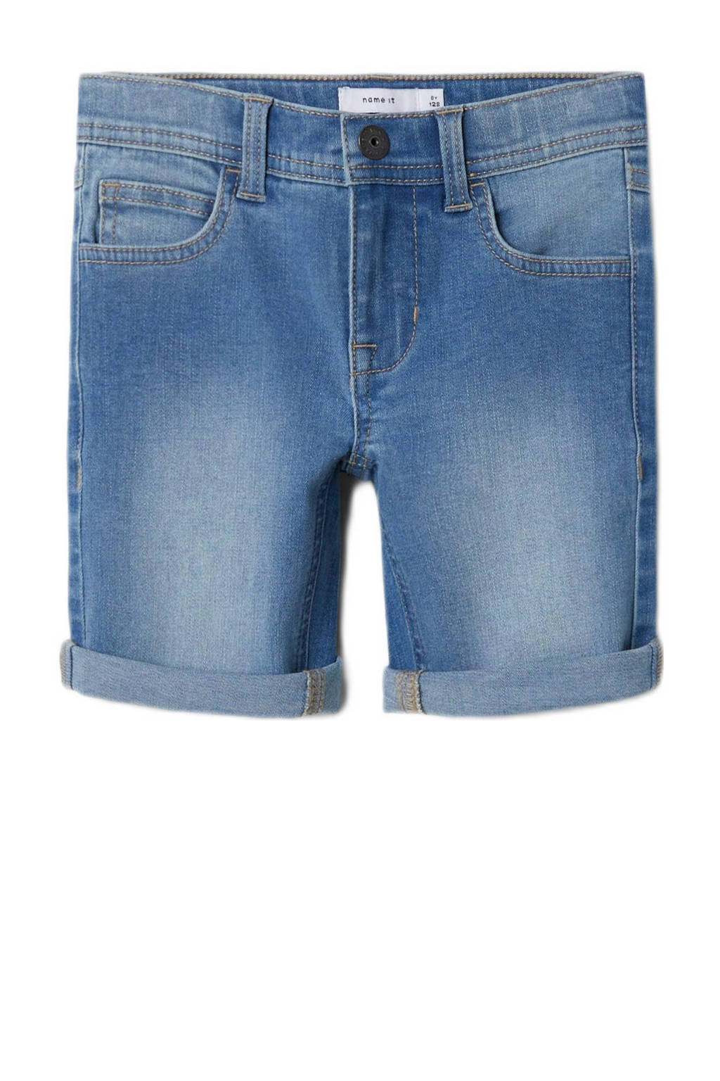 Lichtblauwe jongens NAME IT KIDS skinny jeans bermuda van stretchdenim met regular waist en rits- en knoopsluiting