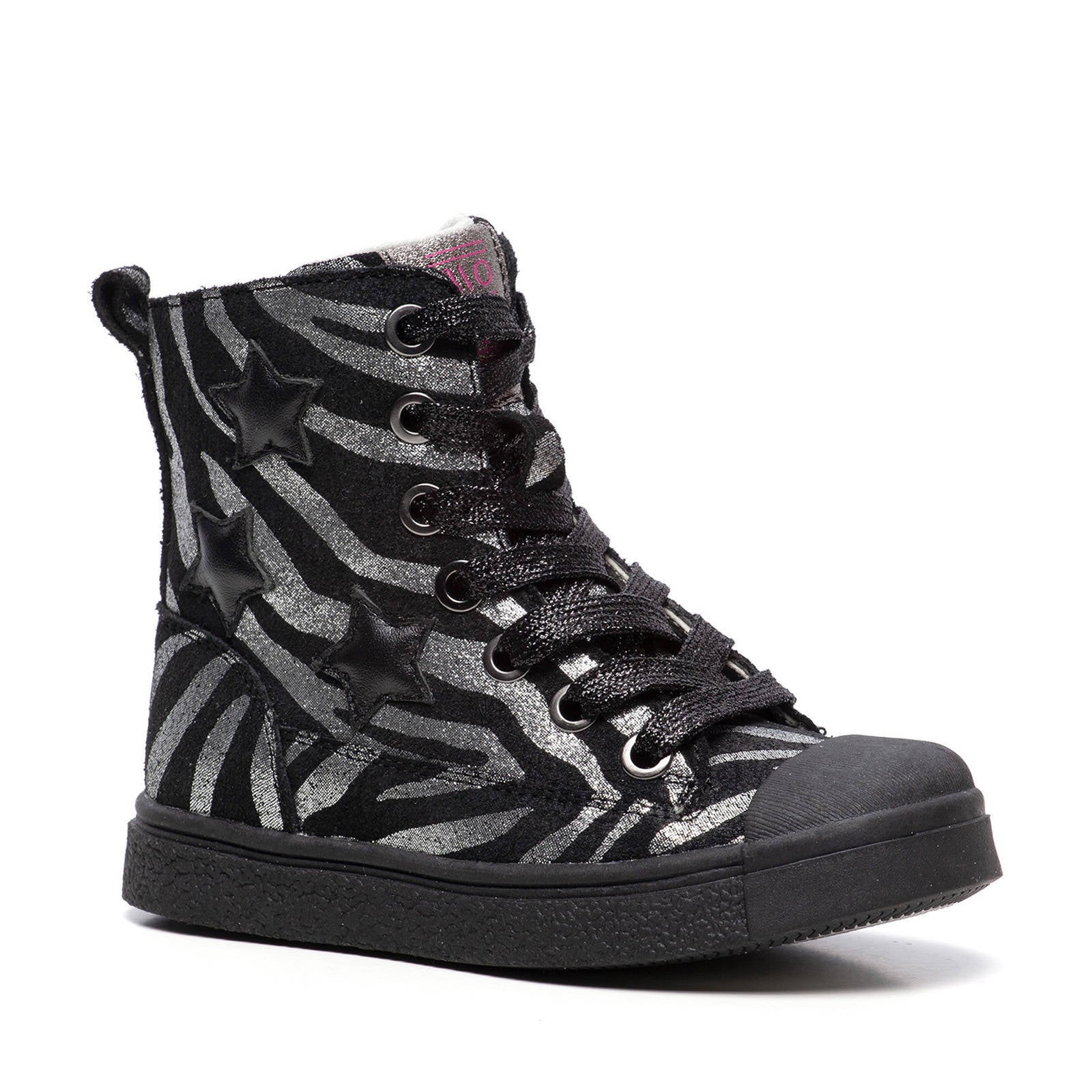 Scapino TwoDay leren veterboots met zebraprint zwart/zilver | wehkamp