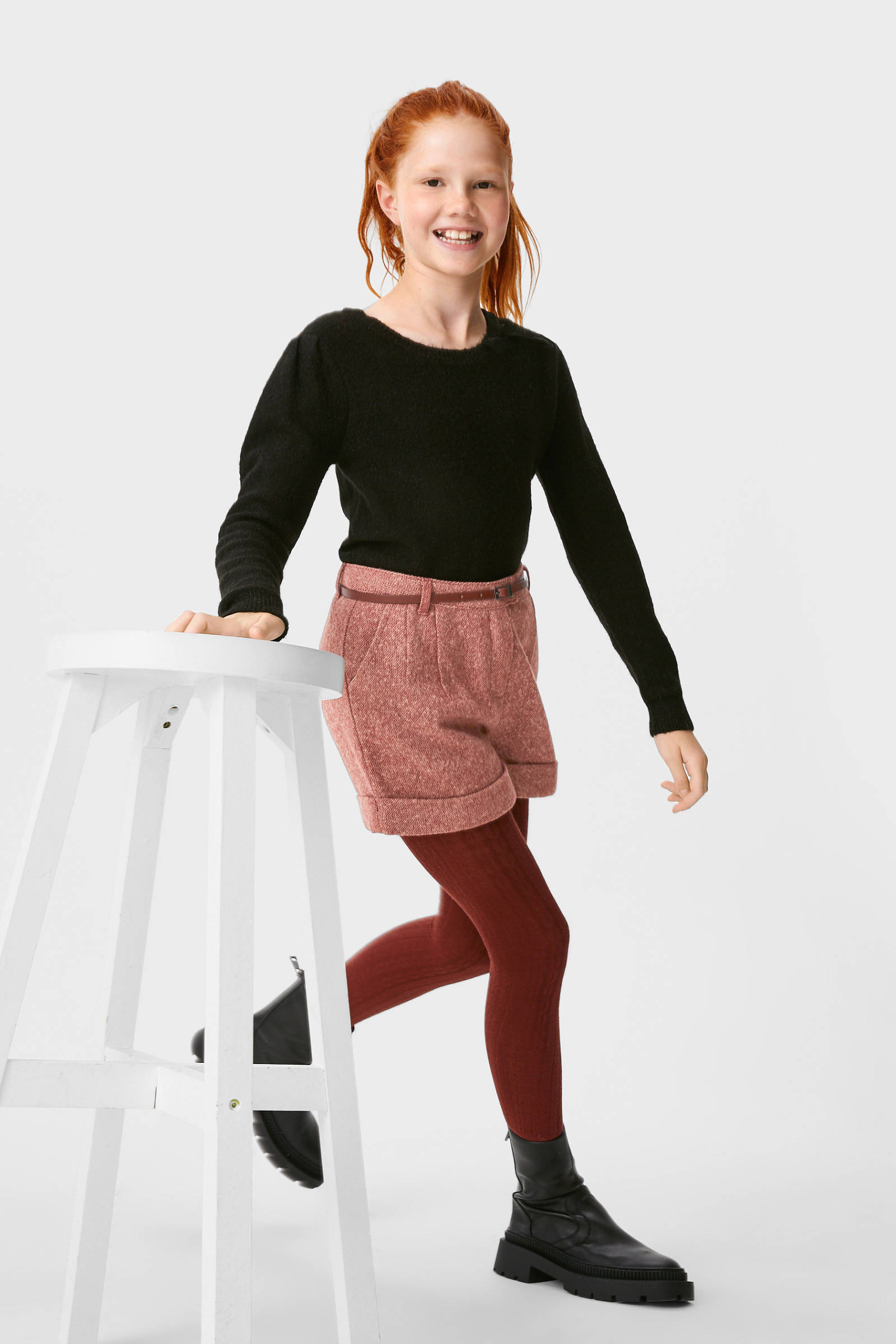 C\u0026A korte broek + ceintuur + maillot donkerrood | wehkamp