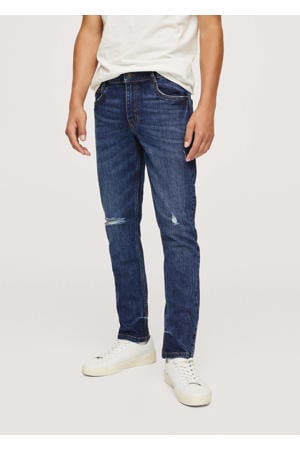 slim fit jeans met slijtage donkerblauw