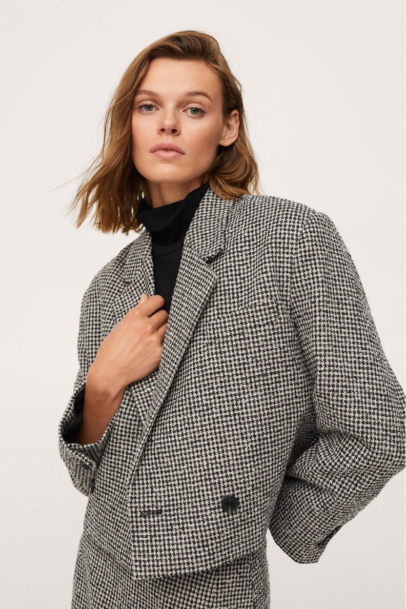 Blazer Noir Motif Pied De Poule Et Ceinturé