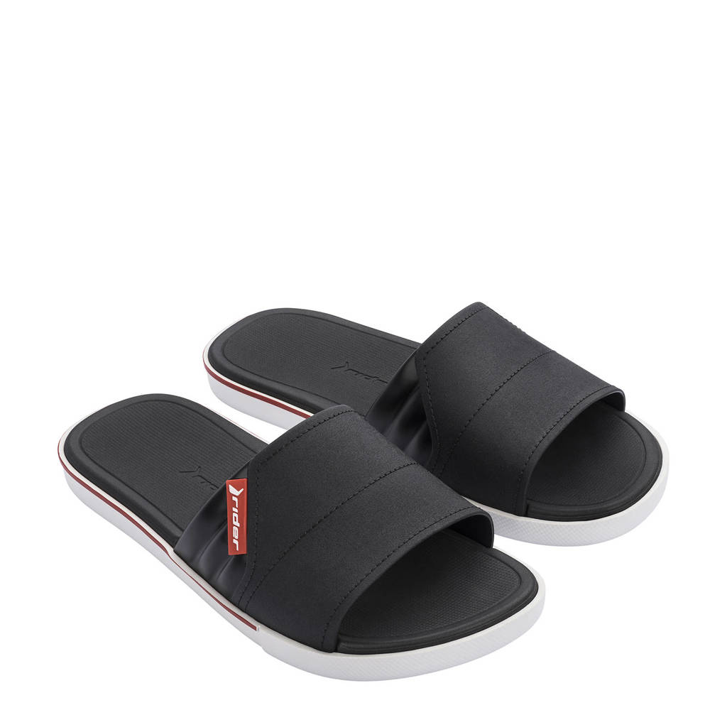 Zwart en witte heren Rider Spin Slide badslippers van rubber