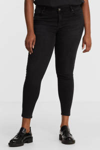 Antraciete dames PIECES Curve skinny jeans van stretchdenim met regular waist en rits- en knoopsluiting