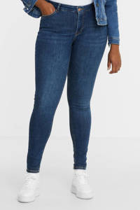 Lichtblauwe dames PIECES Curve skinny jeans van stretchdenim met regular waist en rits- en knoopsluiting