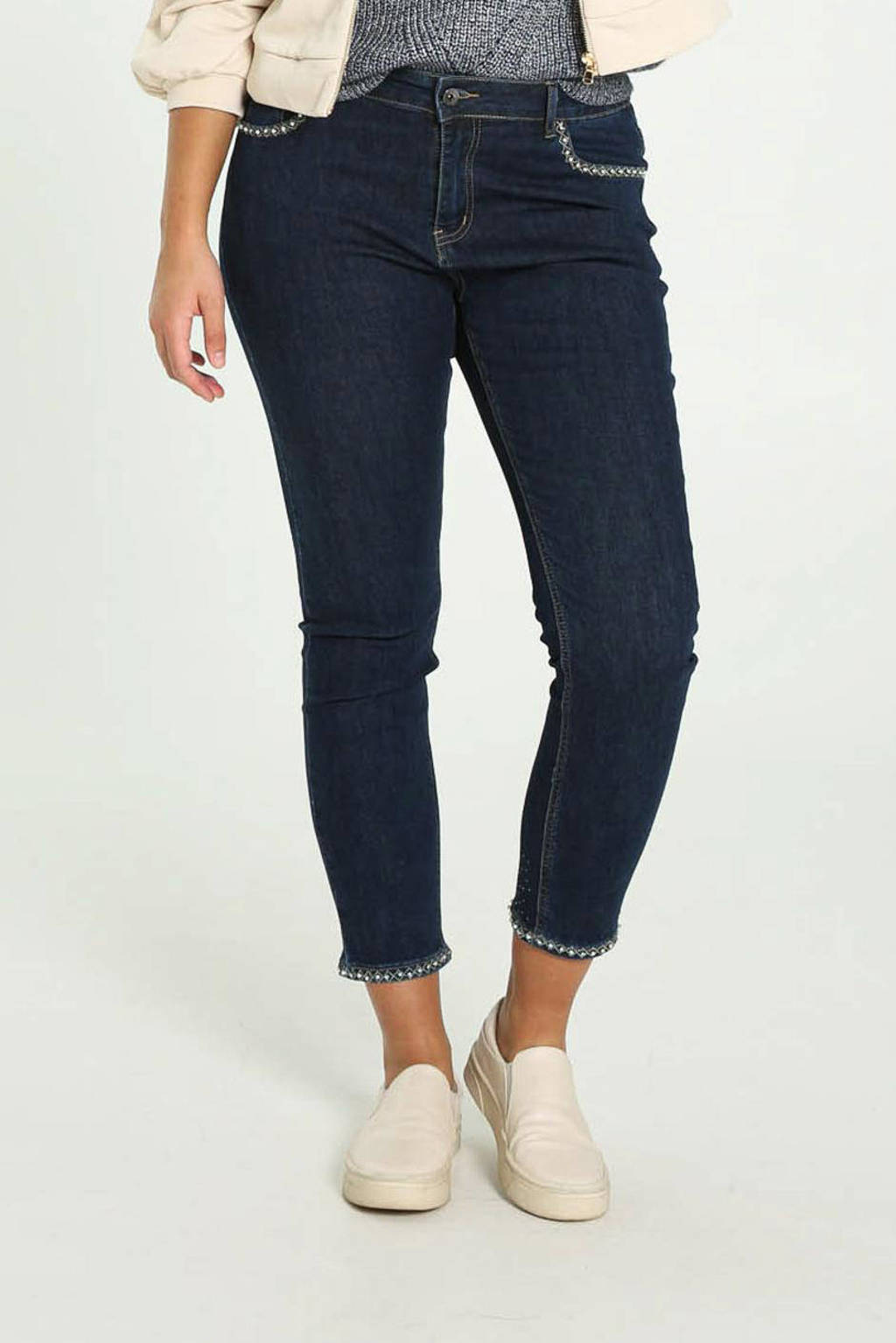 Donkerblauwe dames Cassis high waist slim fit jeans van polyester 