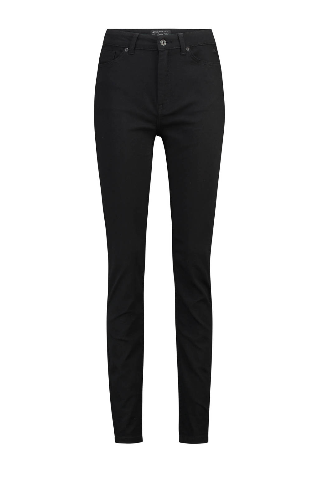Zwarte dames Expresso skinny jeans van stretchdenim met regular waist en rits- en knoopsluiting