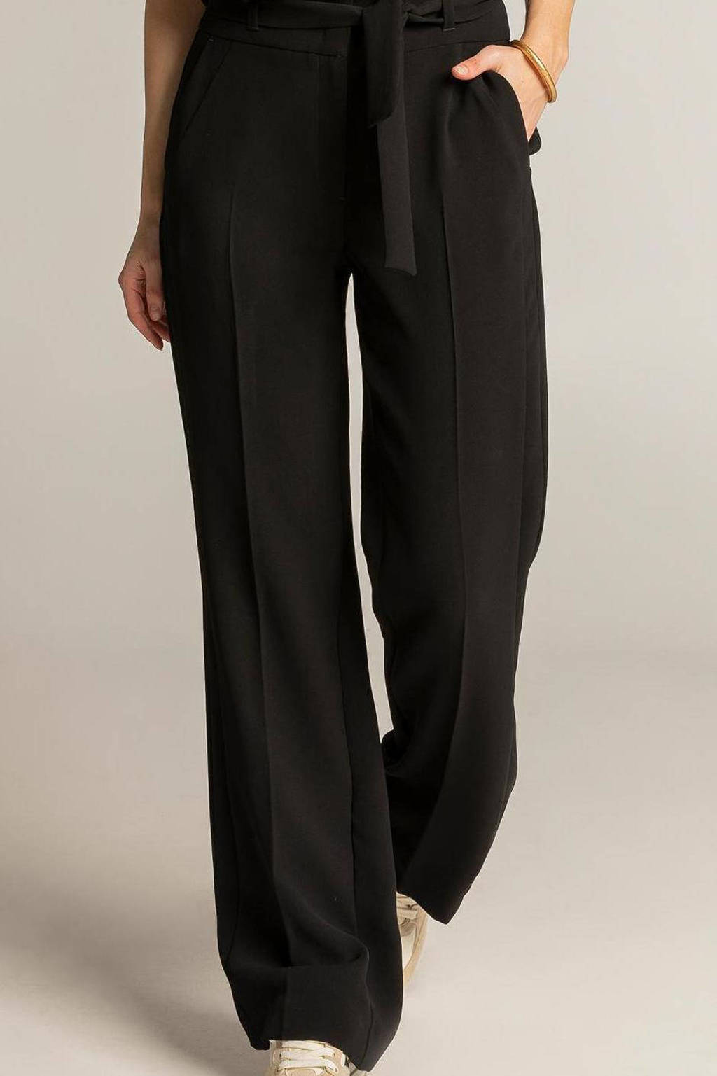 Expresso high waist wide leg palazzo broek van gerecycled polyester zwart, Zwart