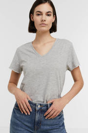 thumbnail: Grijze dames My Essential Wardrobe gemêleerd T-shirt van biologisch katoen met korte mouwen en V-hals