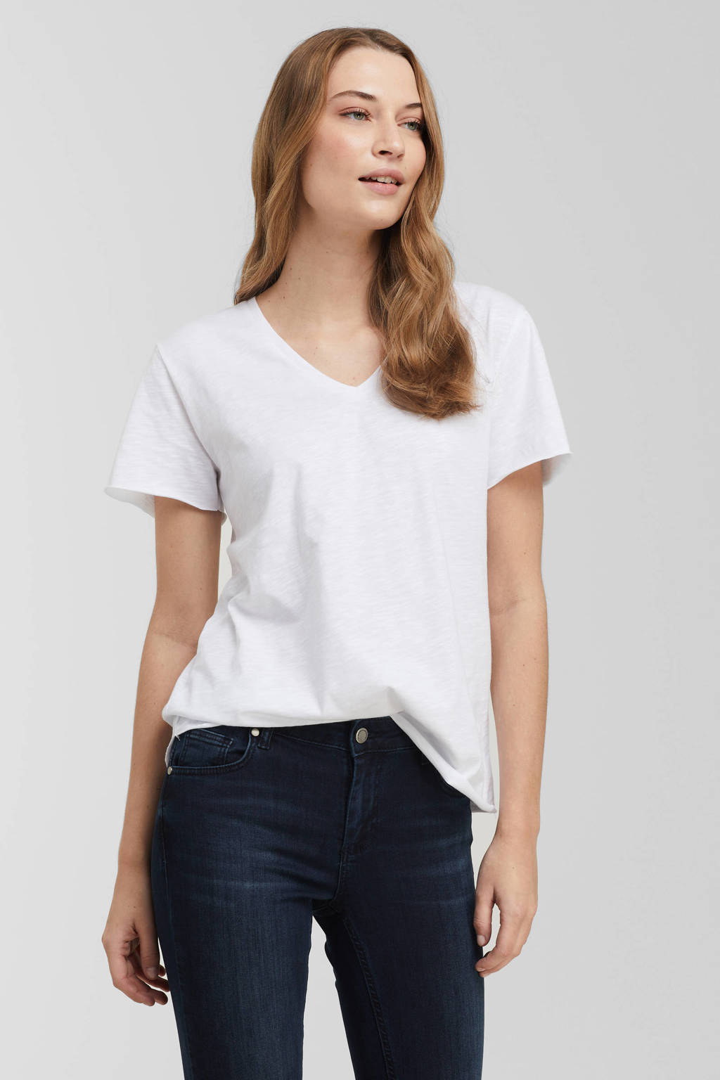 Witte dames My Essential Wardrobe T-shirt van biologisch katoen met korte mouwen en V-hals