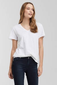 Witte dames My Essential Wardrobe T-shirt van biologisch katoen met korte mouwen en V-hals